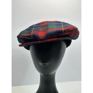 VTG Pendleton Medium Newsboy Cap Red Green Plaid Wool Fitted Hat Original Tag